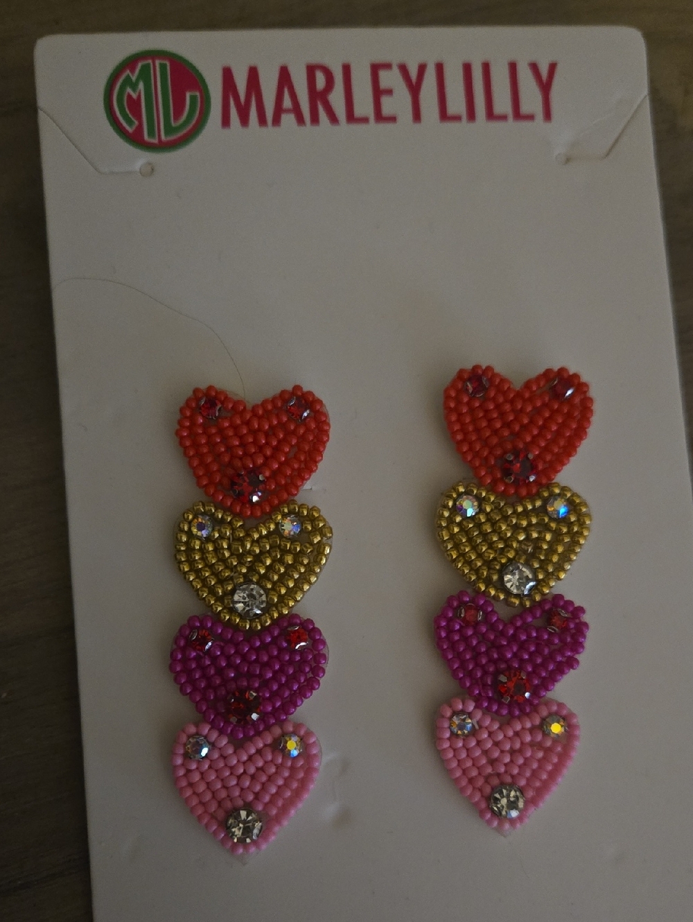 MARLEYLILLY New Beaded Heart Drop Earrings